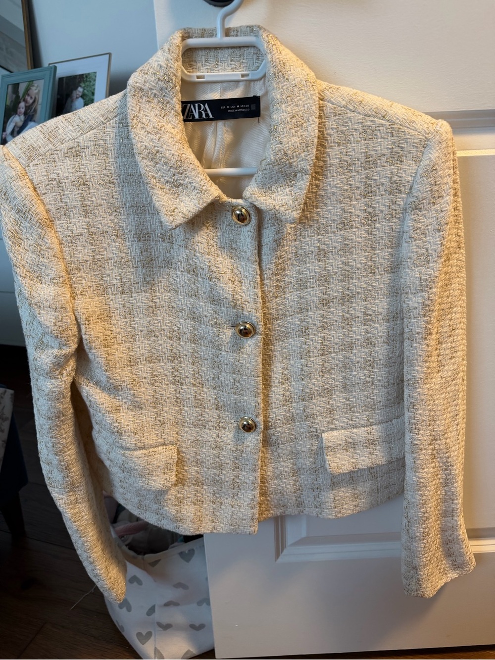 Zara Cream tweed Cropped Jacket - Women's